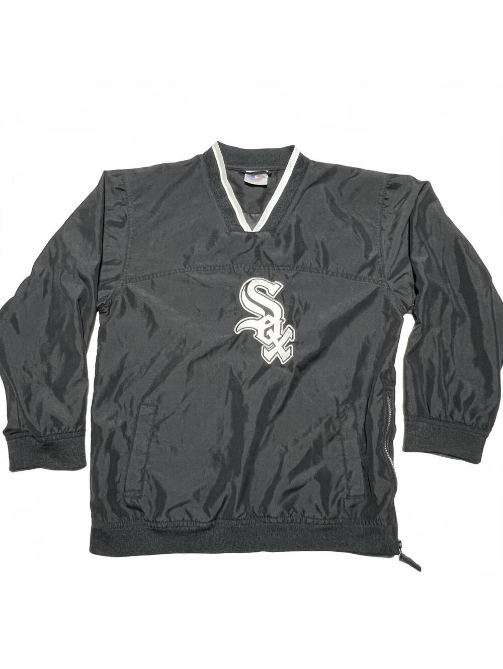 Vintage Chicago White Sox Youth Large Pullover Windbreaker Jacket V-neck Black